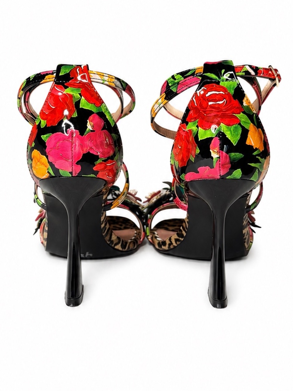 NWOT Betsey Johnson Floral Leopard Print Multicolor Floral Strappy Heel Sandals - Picture 7 of 14